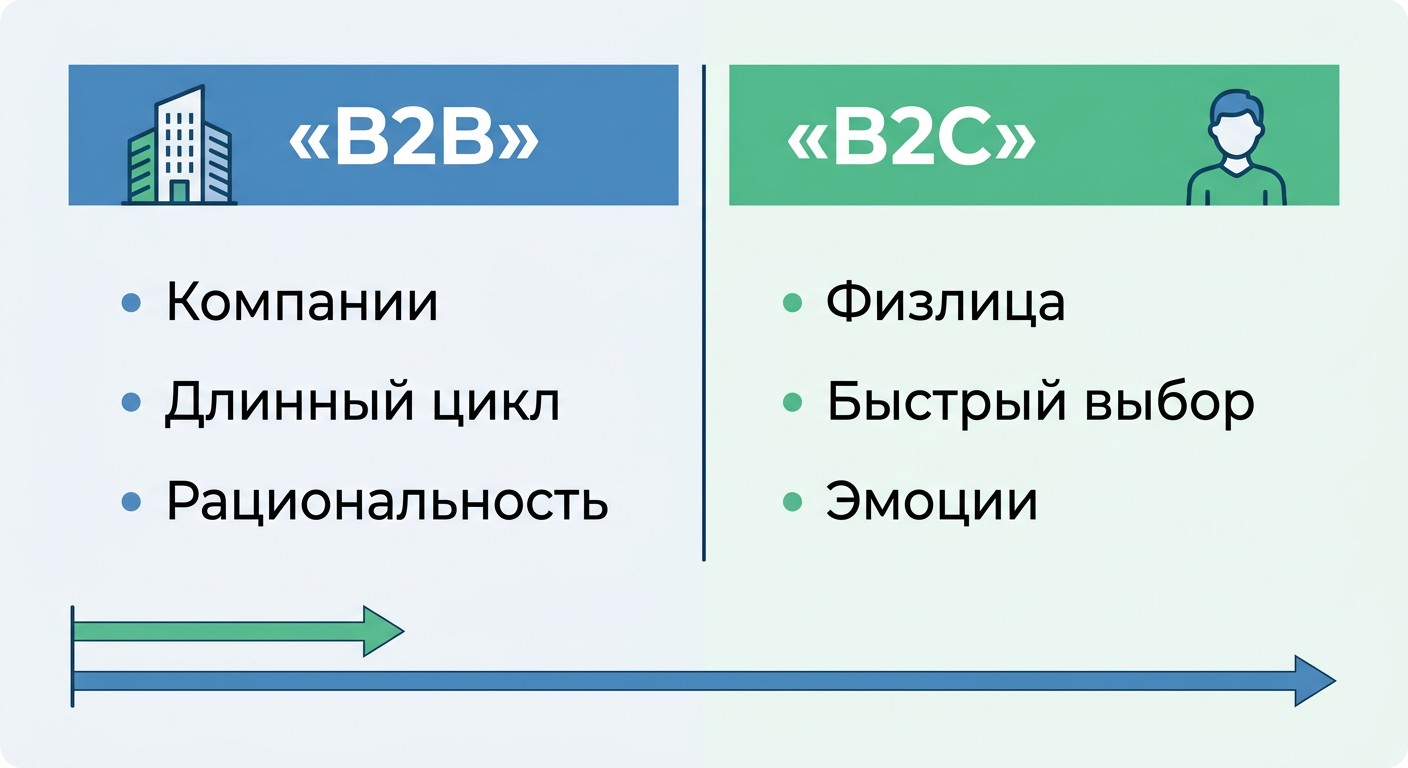Сравнение сегментации B2B и B2C по критериям и циклу принятия решений
