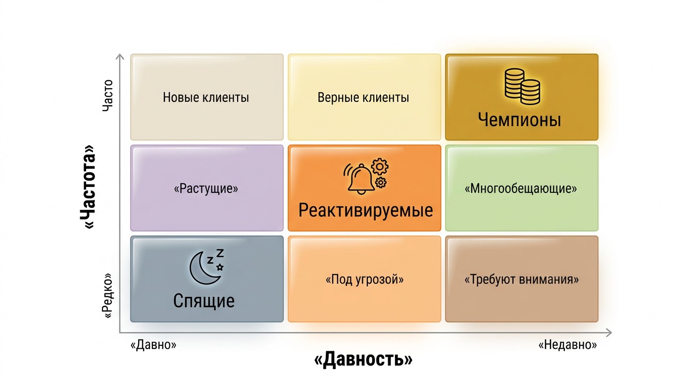 RFM-матрица сегментации — чемпионы, спящие и реактивируемые клиенты